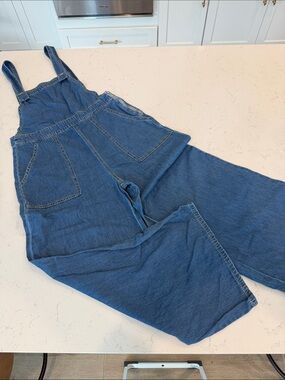 essue Medium Blue Denim Overall Jumpsuit with Front Pockets